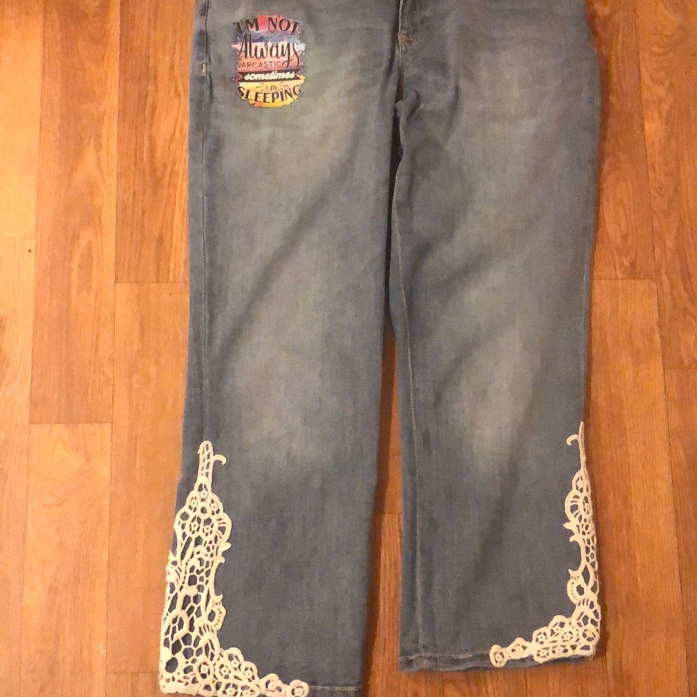 🎉🎉🎉 Denim jeans/lace & message